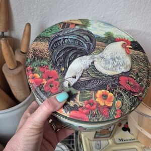 Colorful Stackable Rooster Tins Set Of 3 with Floral Design